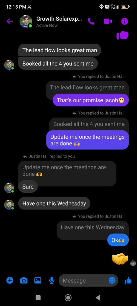 Chat with John Born confirming 4/4 bookings
